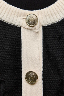 ZARA КАРДИГАН С ЗОЛОТИСТЫМИ ПУГОВИЦАМИ, ЧЕРНЫЙ/ЭКРЮ