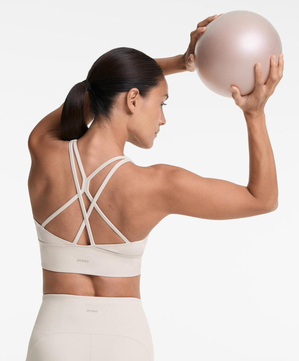 Oysho Спортивный бюстгальтер с бретелями на спине, каменный