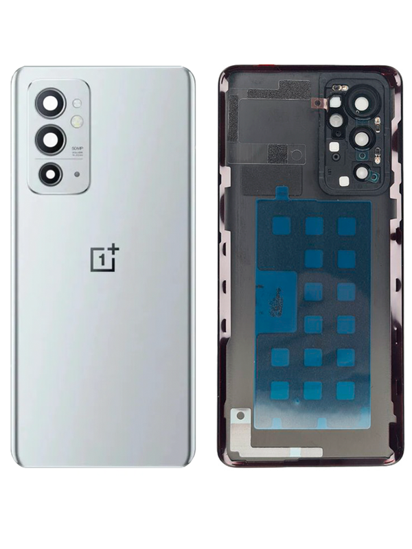 Задняя крышка для OnePlus 9RT серебристая (Hacker Silver) со стеклом камеры