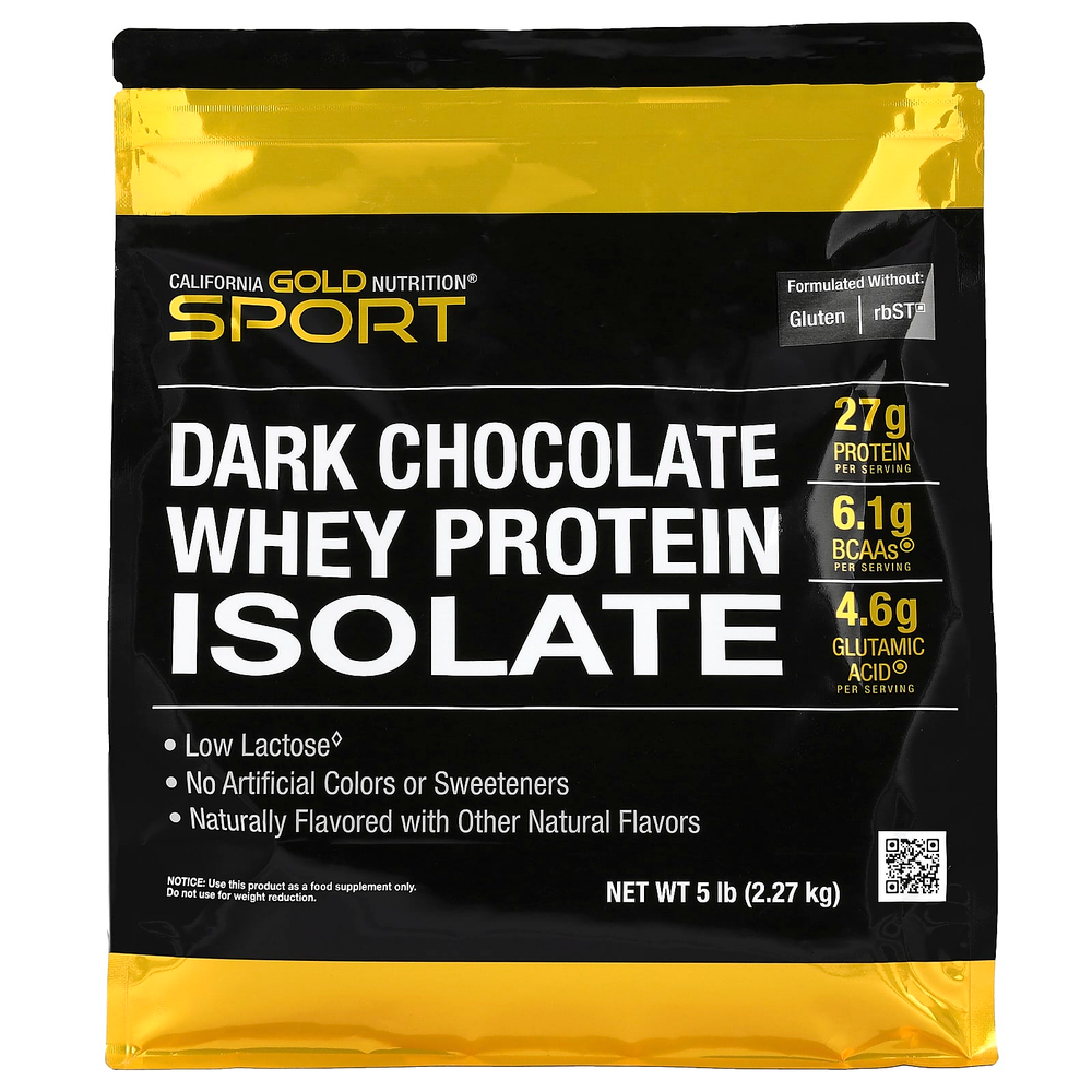 California Gold Nutrition, Sport, изолят сывороточного протеина со вкусом тёмного шоколада, 2,27 кг (5 фунтов)