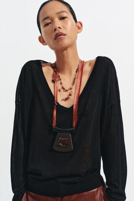 ZARA НАБОР ИЗ ДВУХ КОЛЬЕ ИЗ ТКАНИ С КАМНЕМ И БУСИНАМИ, КОРИЧНЕВЫЙ