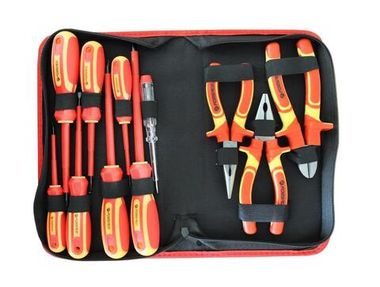 Набор инструмента диэлектрического,12пр(отвертки:SL3х75,4х100,5.5х125,6.5х150мм,РН0х75,1х80,2х100мм,бокорезы,плоскогубцы,утконосы,пробник)в сумке Forsage F-05011