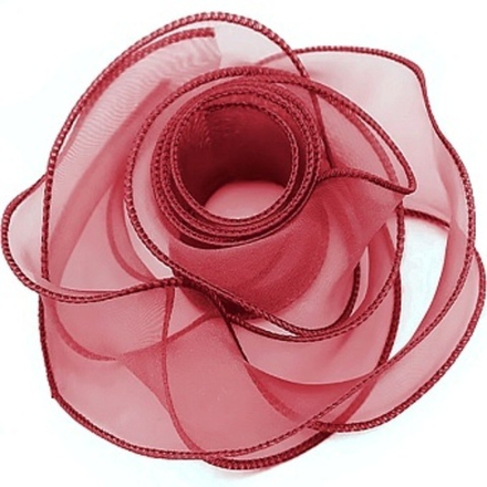 Лента декоративная (4 см*9,14 м) Органза с леской Вишневый