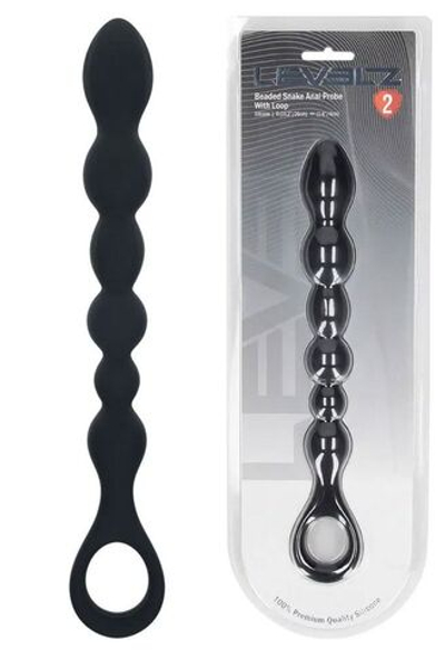 Черная силиконовая цепочка Beaded Snake Silicone Anal Probe with Loop - 26 см. (Цвет: черный)