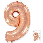Шар (40"/102 см) Цифра "9" Розовое золото в упаковке / Nine
