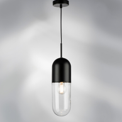 690017 Подвесной светильник RAMO 1х40W E27 ЧЕРНЫЙ МАТОВЫЙ/ПРОЗРАЧНЫЙ