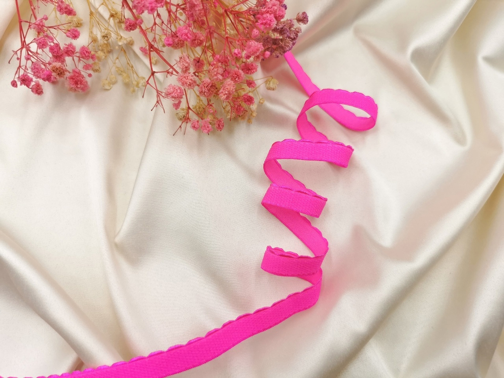 Отделочная резинка с фестонами, 10мм, неоново-розовый, Китай (Арт: OTR605/10-3578), м