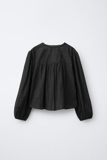 ZARA РУБАШКА В РОМАНТИЧЕСКОМ СТИЛЕ ИЗ РЕЛЬЕФНОЙ ТКАНИ, ЧЕРНЫЙ