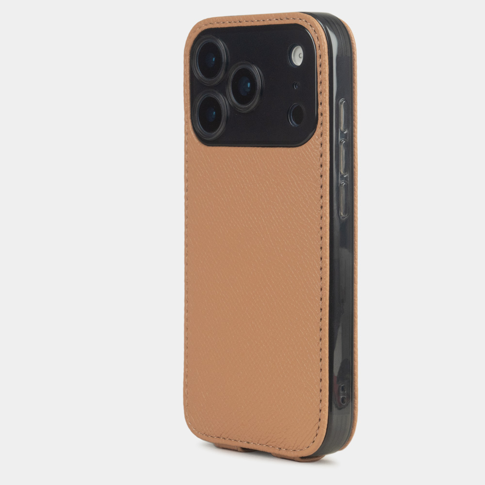 Чехол iPhone 17 Pro натуральная кожа сафьяно, цвета кэмел