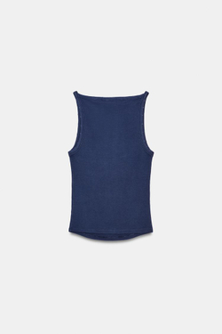 ZARA ТОП ХАЛТЕР В РУБЧИК С ЭФФЕКТОМ ПОТЕРТОСТИ, ЯРКО-СИНИЙ