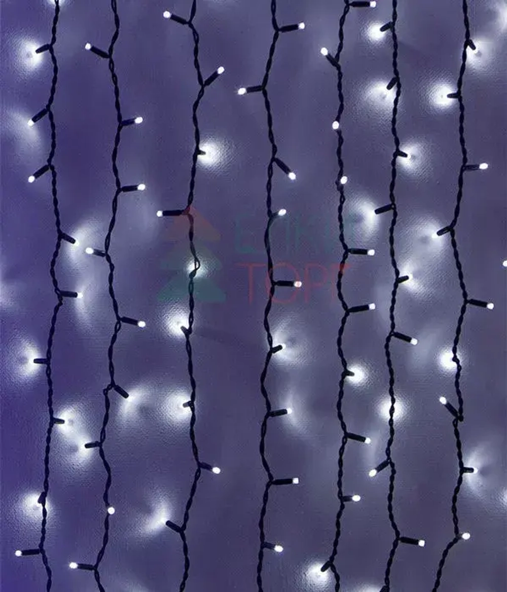 Светодиодный занавес Sealed с супер-мерцанием 2*3 м., 220V., 600 холодных белых LED ламп, черный каучук, Beauty Led (LL602ABL-1-2W)