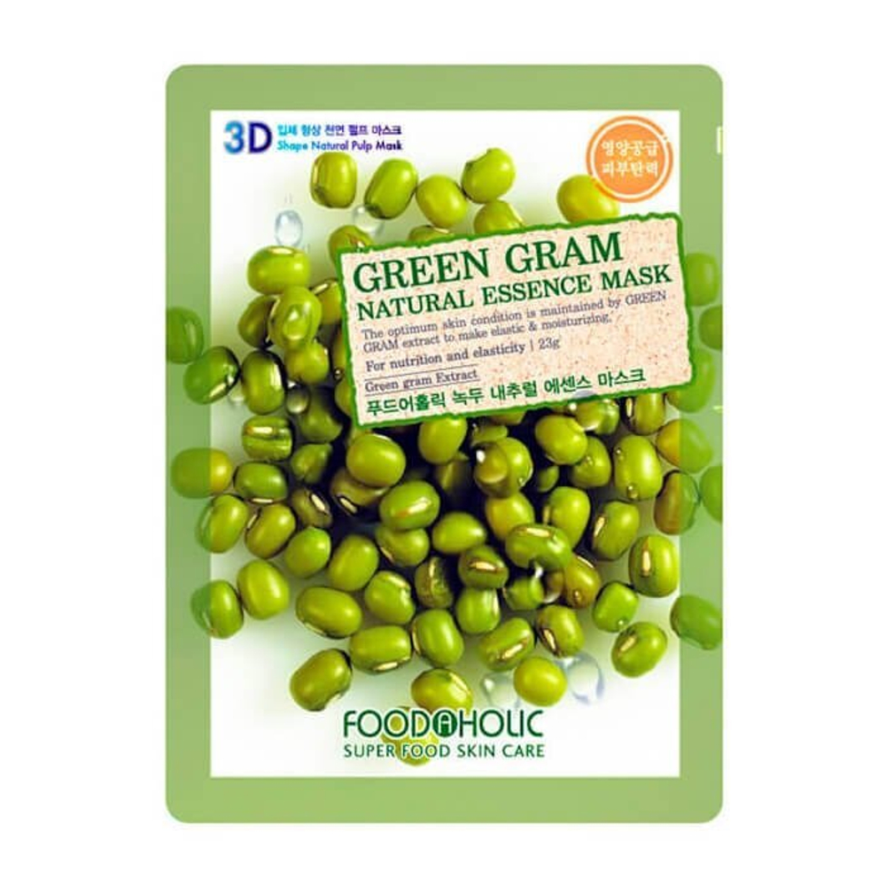 FOODAHOLIC NATURAL ESSENCE MASK #GREEN GRAM 3D Маска для лица с экстрактом бобов мунг