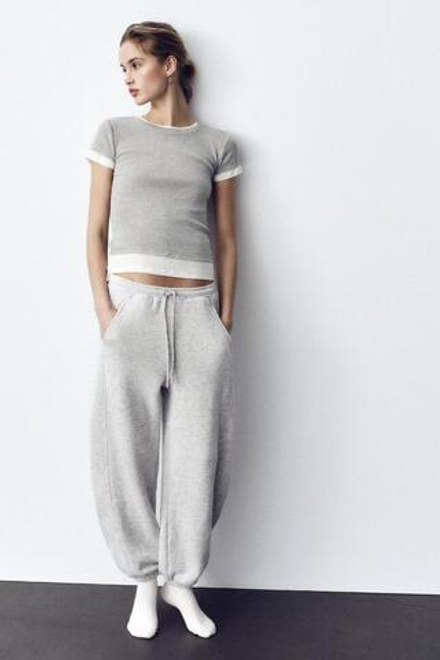ZARA ДВОЙНОЙ ТОП, СЕРЫЙ С МЕЛАНЖЕВЫМ ЭФФЕКТОМ