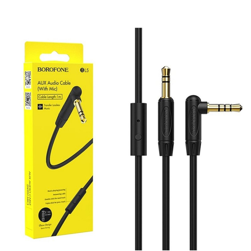 Кабель AUX BOROFONE BL5 (черный) 1м, мятая упаковка