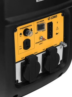 Генератор инверторный DENZEL GT-2200iS, 2.2 кВт и 113 см3 объем двигателя, 4 л объем топливного бака, ручной стартер и режим ECO, 2 розетки и выход постоянного тока 12 В 94702