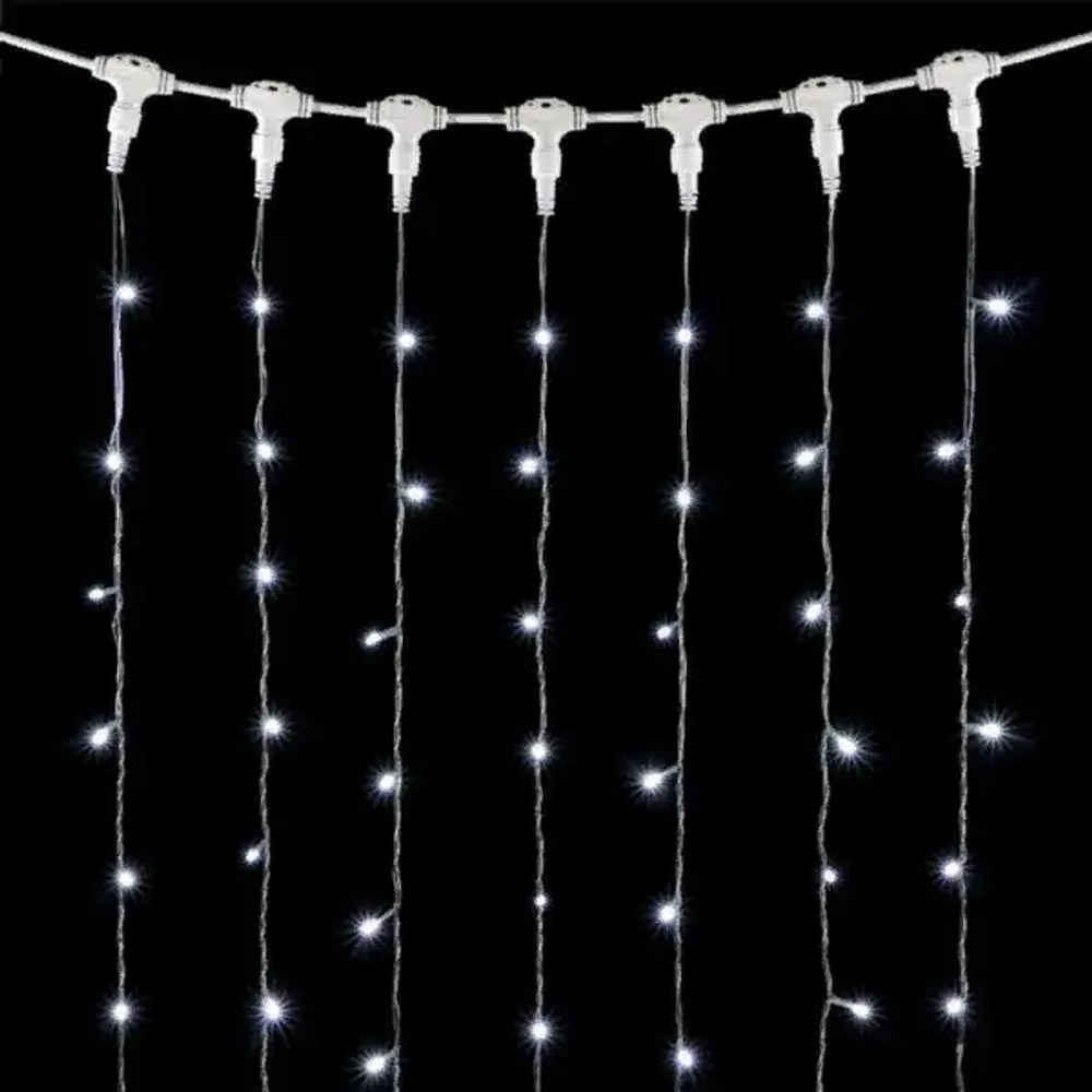 Светодиодный занавес 2*3 м., 600 белых LED ламп, мерцание, прозрачный провод ПВХ, LTC (PCL602BLW-10-2W)