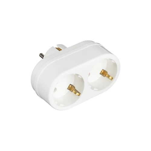 TOKER 2T2 Разветвитель (тройник) 2 розетки 16А белый земля линейный