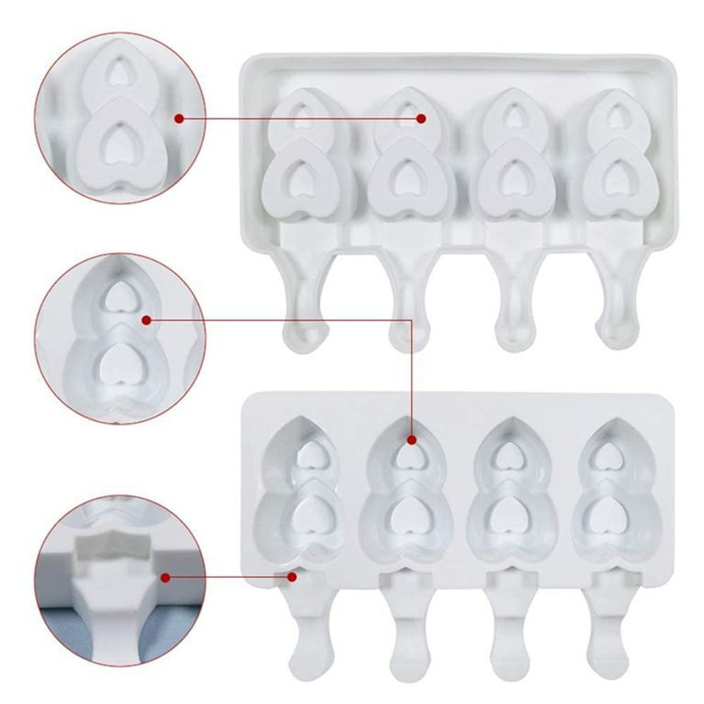 Форма силиконовая  «Эскимо Двойное сердце», 4 ячейки