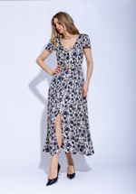 Женское чёрно-бежевое платье миди на молнии