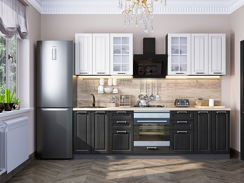 Прямая модульная кухня Прага-01 Белое дерево/Венге Премиум - Graphite 2140*2600*600