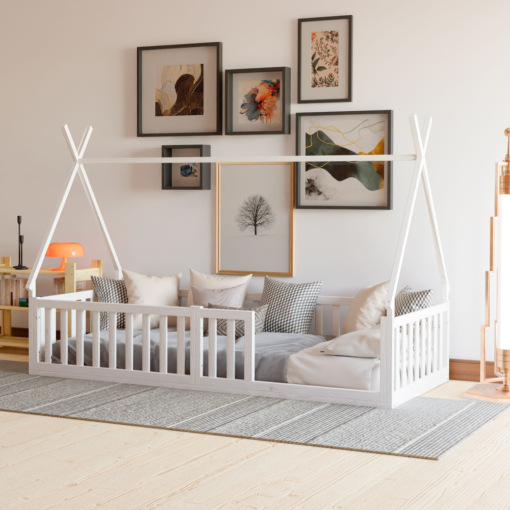 Надстройка к односпальной кровати 90х200 Афина из массива сосны, белая (1 вариант)