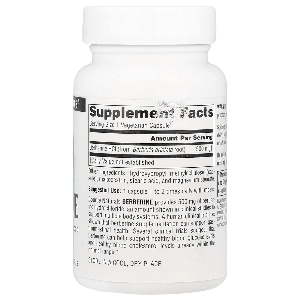 Source Naturals, Берберин, 500 мг, 30 вегетарианских капсул