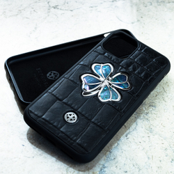 Эксклюзивный чехол iPhone с натуральной кожей с четырехлистным клевером - Euphoria HM Premium - перламутр ювелирный сплав