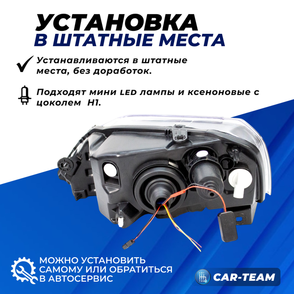 Фары Лада Ларгус передние круглые би линзы с ангельскими глазками и ДХО с поворотниками аля лексус, черная маска