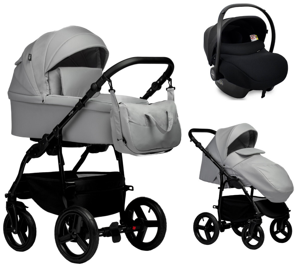 Детская коляска Indigo Impulse Eco 3 в 1 с автокреслом Avionaut Cosmo Ie04 св.серая кожа/св.серый