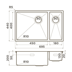 Кухонная мойка Omoikiri Taki 69-2-U/IF SIDE-LG-L нерж.сталь/светлое золото 4997051