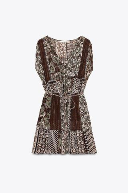 ZARA ПЛАТЬЕ С БУСИНАМИ, ПРИНТОМ И МЕТАЛЛИЗИРОВАННОЙ НИТЬЮ, РАЗНОЦВЕТНЫЙ