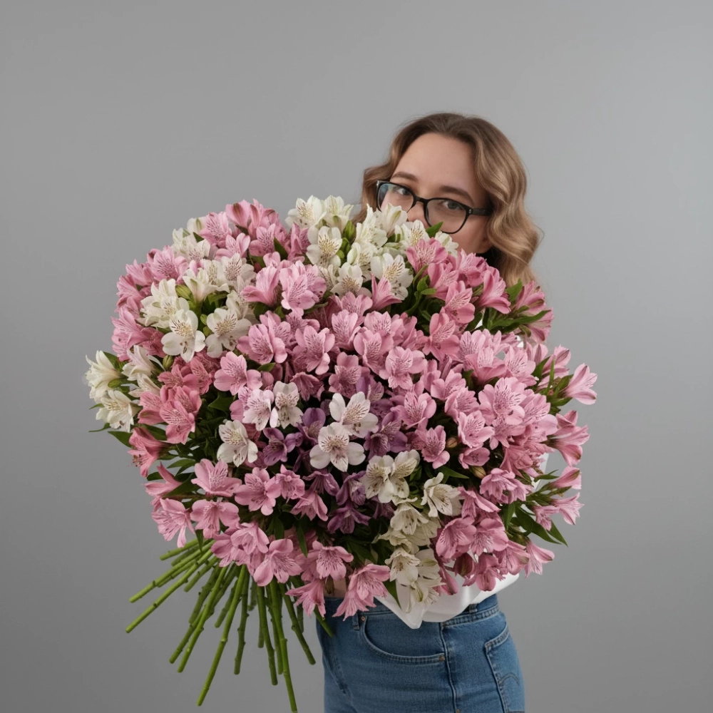 Альстромерии белые и розовые в монобукете.