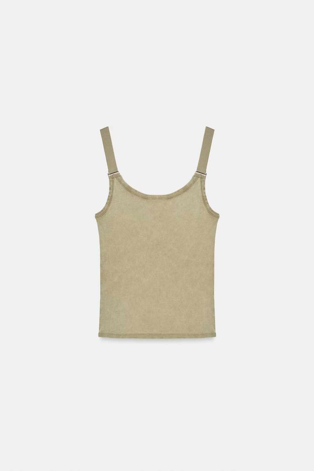 ZARA ТОП В РУБЧИК С ЭФФЕКТОМ ПОТЕРТОСТИ, ЗЕЛЕНОВАТЫЙ