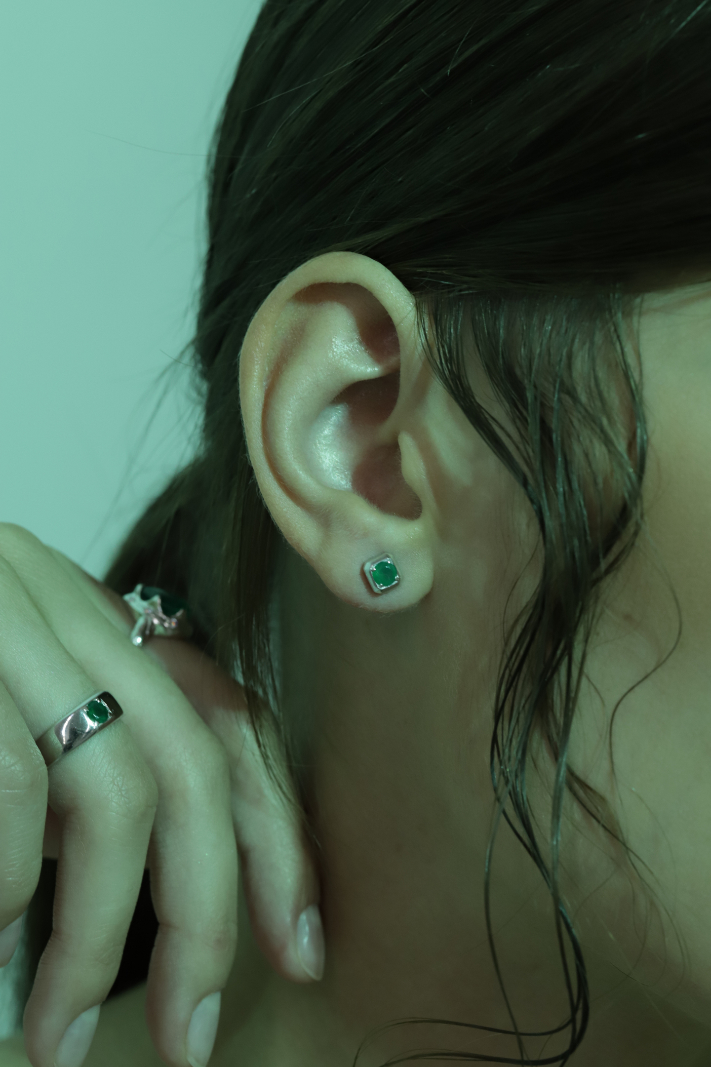 Серьги Crystal Square c зеленым агатом