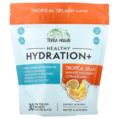 Terra Origin, Healthy Hydration+, тропический спрей, 30 пакетиков On the Go, 6,2 г (0,22 унции) каждый