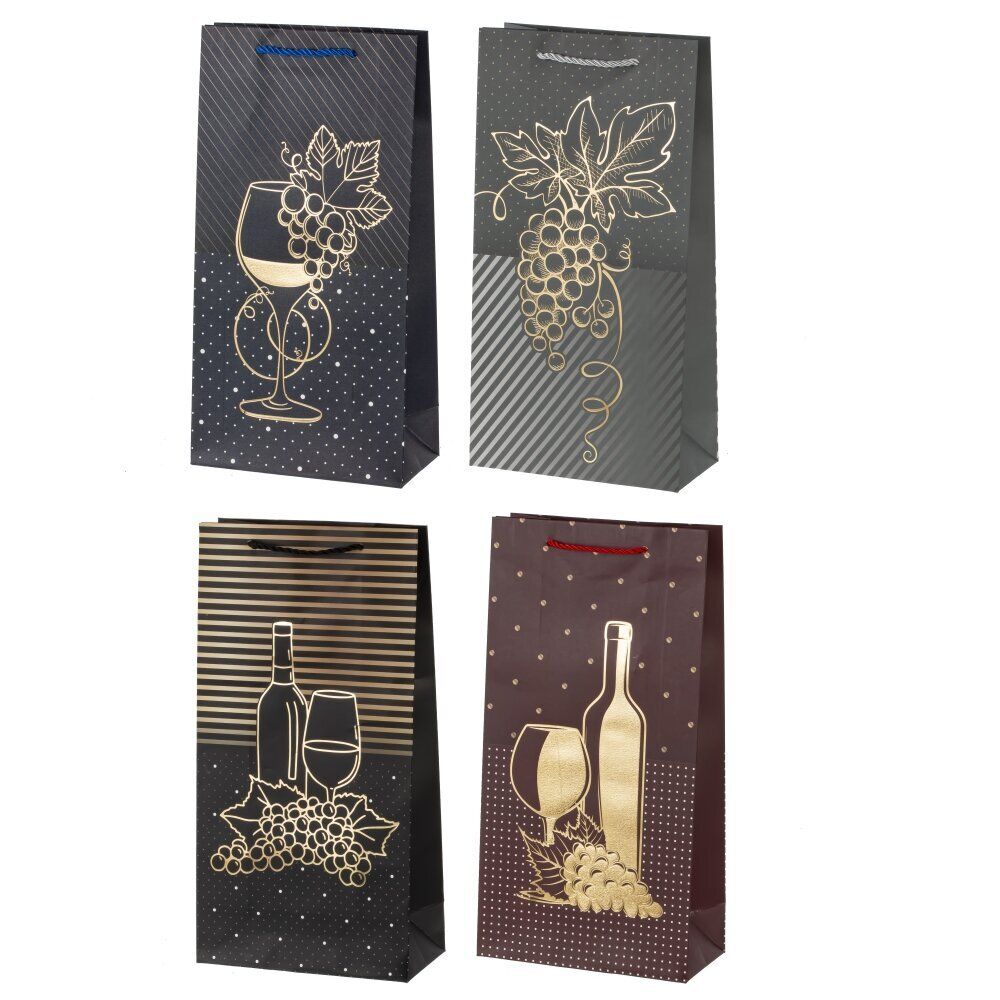 GAEM Пакет подарочный для бутылок (бумага 210г/м2, блок микс 12шт), L18 W9 H35 см, 4в.