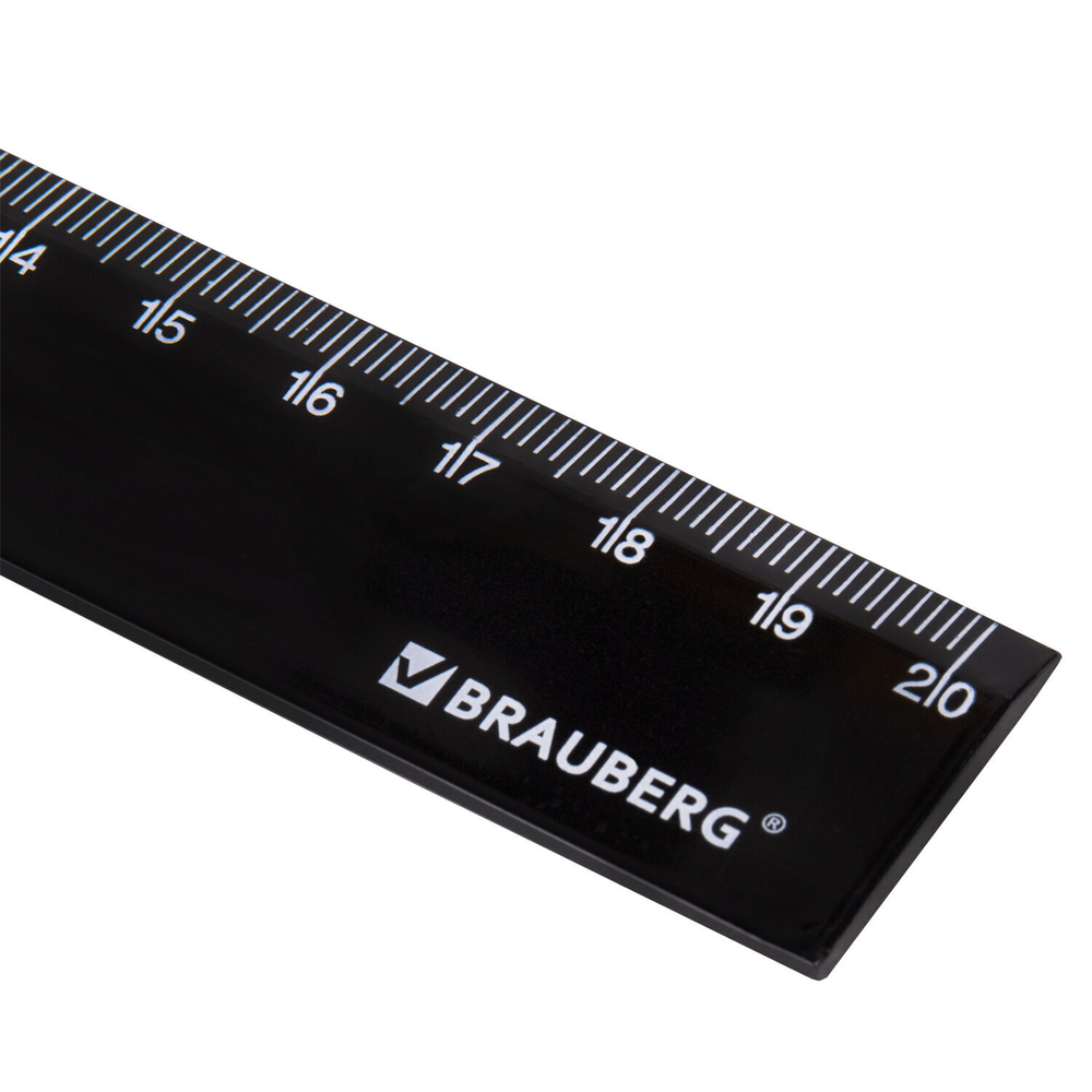 Линейка пластиковая 20 см BRAUBERG непрозрачная черная (36 штук в упаковке)