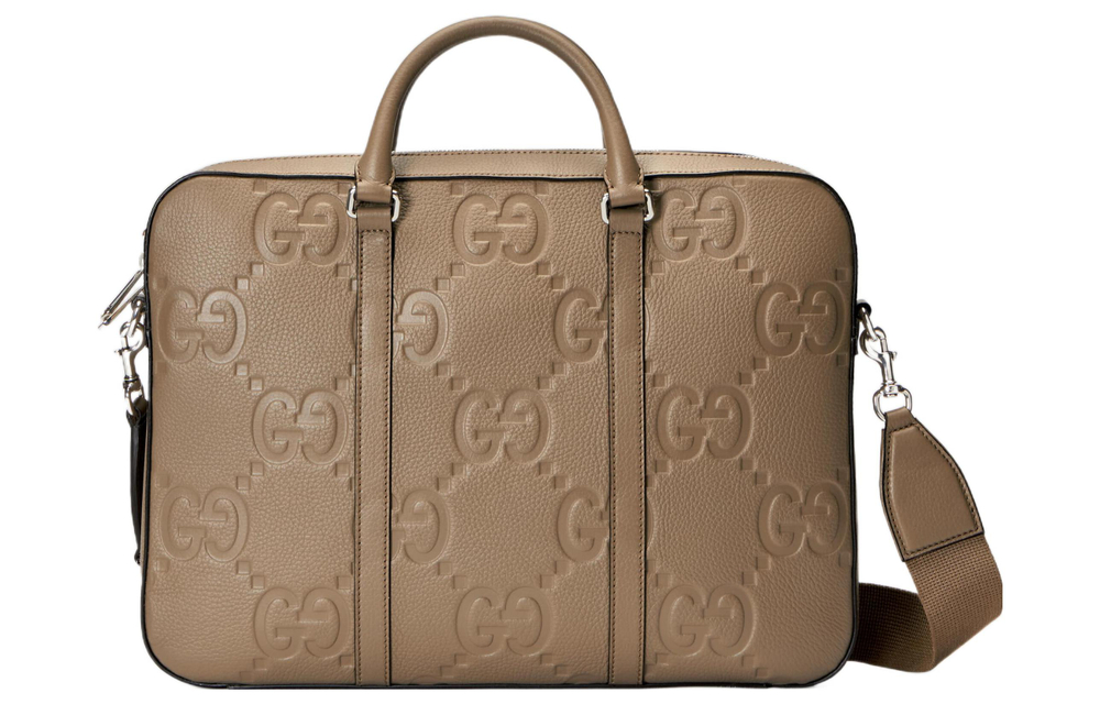 GUCCI Leather Briefcase, Portable Crossbody Bag, Shoulder Bag Large Men"s Taupe