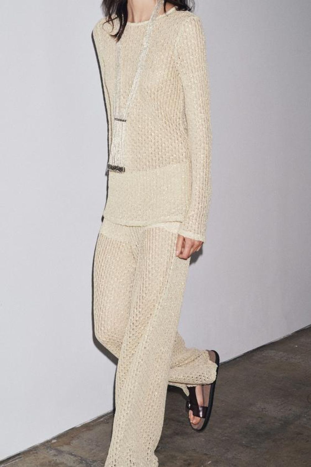 ZARA БРЮКИ ИЗ МЕТАЛЛИЗИРОВАННОЙ НИТИ, ЗОЛОТИСТЫЙ