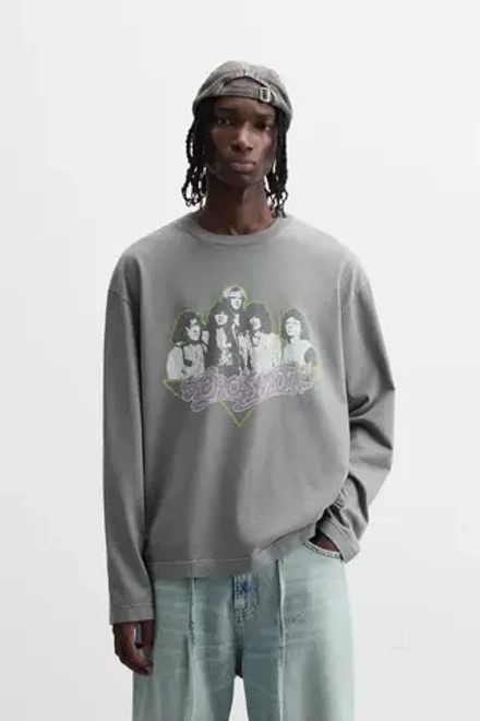 ZARA ФУТБОЛКА С ЭФФЕКТОМ ПОТЕРТОСТИ И ПРИНТОМ AEROSMITH ©, ТЕМНЫЙ АНТРАЦИТ