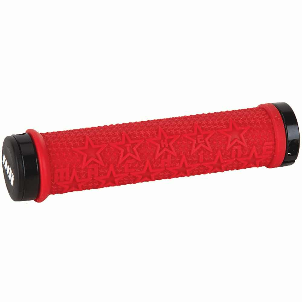 Грипсы ODI The Machine красные с чёрными алюм. Грипстопами, 143мм. The Machine F30MSBR-B