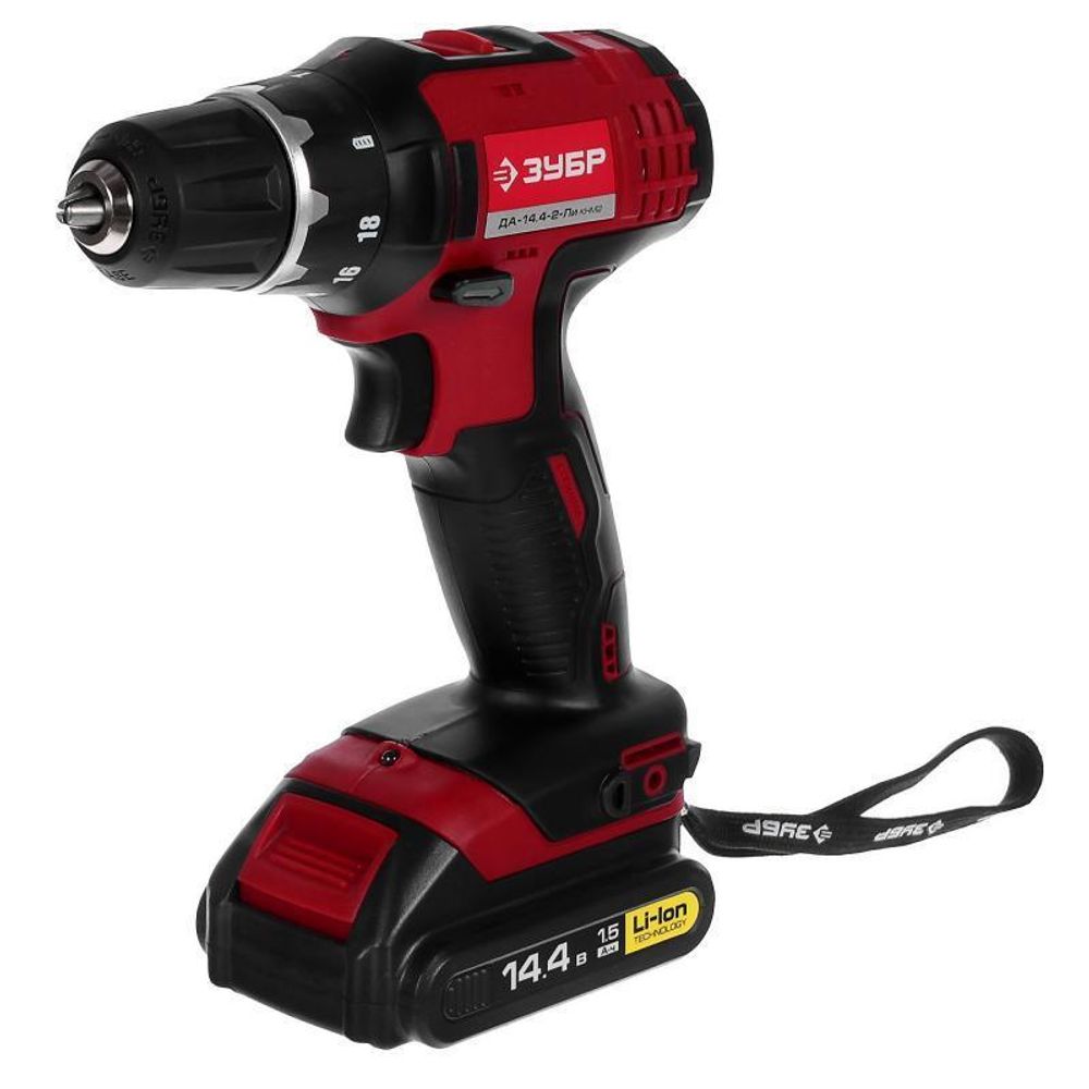 Шуруповерт аккумуляторный ЗУБР ДА-14.4-2-Ли КМ2, 2 скорости, 14.4 В