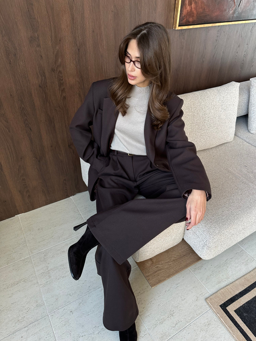 Брюки из вискозы на заниженной талии коричневые