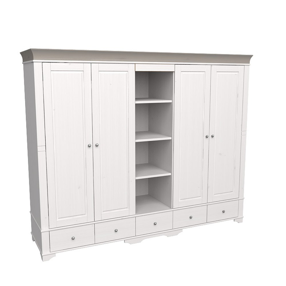 Шкаф 5-ти дверный с 4 глухими дверями и полками «Бейли» белый воск/антрацит