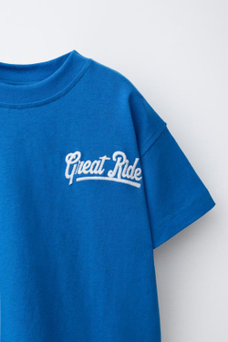 ZARA ФУТБОЛКА С НАДПИСЬЮ, ЯРКО-СИНИЙ