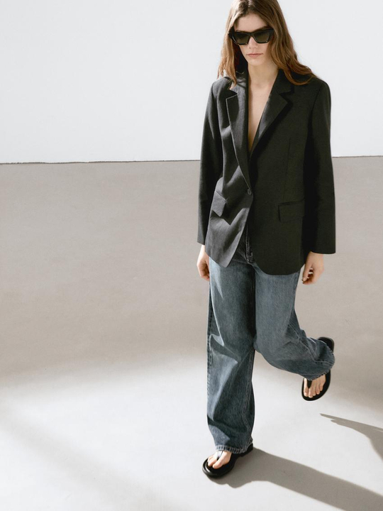 Massimo Dutti Костюмный пиджак из смесового льна — Studio, черный