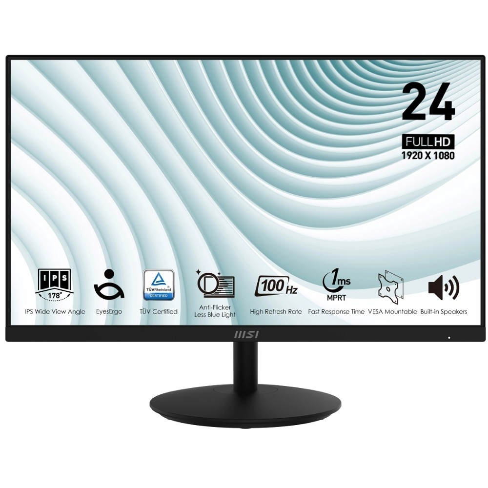 MSI PRO 23.8" MP242A {IPS flat 1920x1080 100Hz 1ms 300cd D-Sub HDMI DisplayPort 2x2W} [9S6-3PA1CT-205]