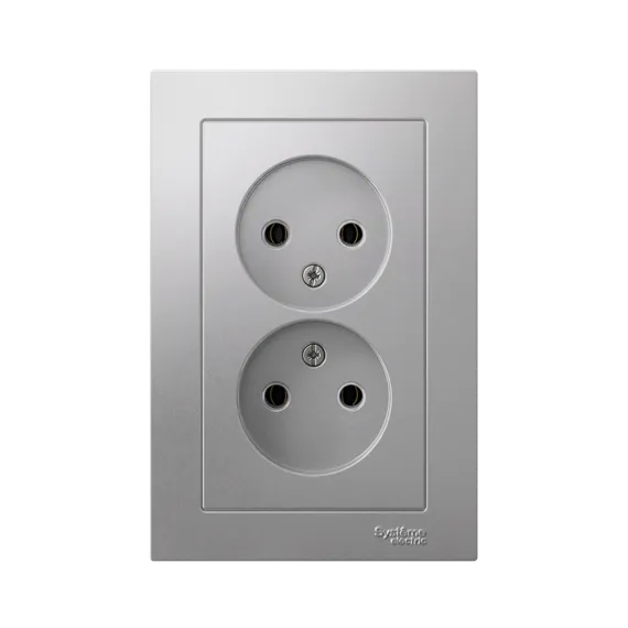 Розетка 2-м СП AtlasDesign 16А IP20 без заземл. в сборе алюм. SE ATN000320