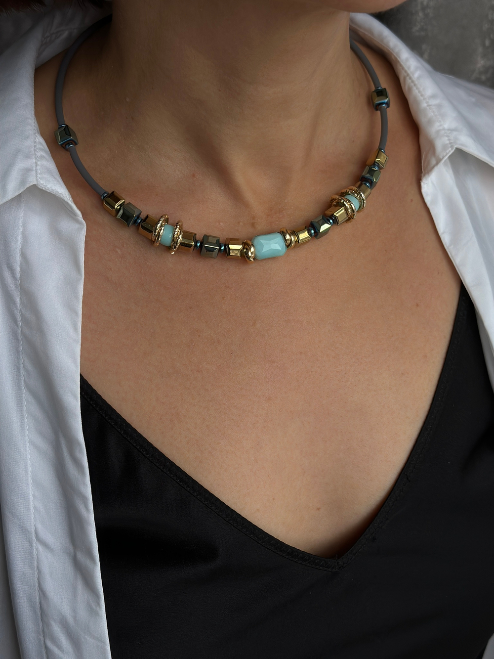 HMG 1308 Мята Колье арт.1279