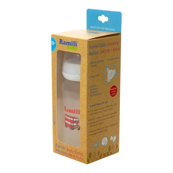 Бутылочка для кормления Ramili Baby 240ML, 0+, слабый поток, противоколиковая